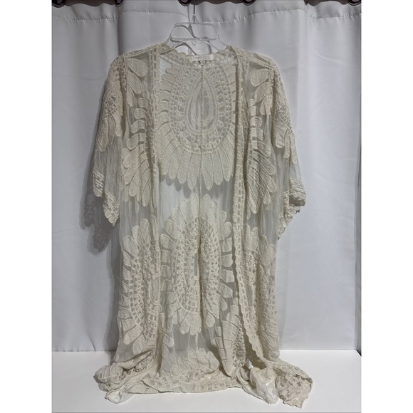 Rebellion Sweaters - Rebellion Womens Cardigan Small Ivory Lace Duster Robe Beach Cover Y2K